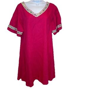 Umgee Linen Cotton Dress Pink With Embroidered Trim Size Medium‎ Casual Boho